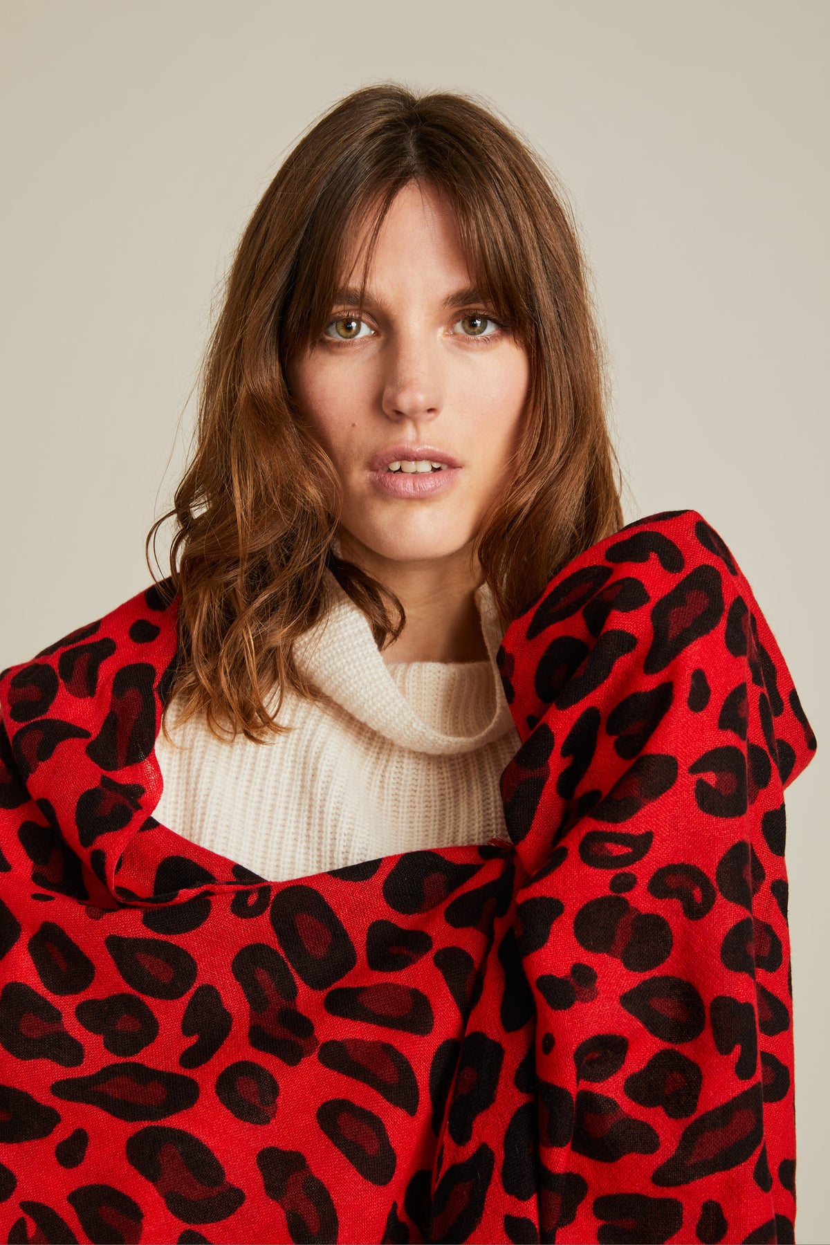 100% Cashmere Red Monster Leopard Wrap