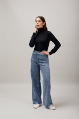 100% Cashmere Black Rocky Roll Neck - Medium