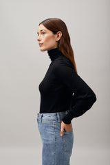 100% Cashmere Black Rocky Roll Neck - Medium