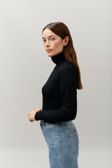 100% Cashmere Black Rocky Roll Neck - Medium