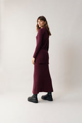 100% Cashmere Plum Ribbed Tunic - Large