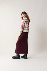 100% Cashmere Striped Crew Neck - Large