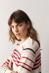 100% Cashmere Striped Crew Neck - Large