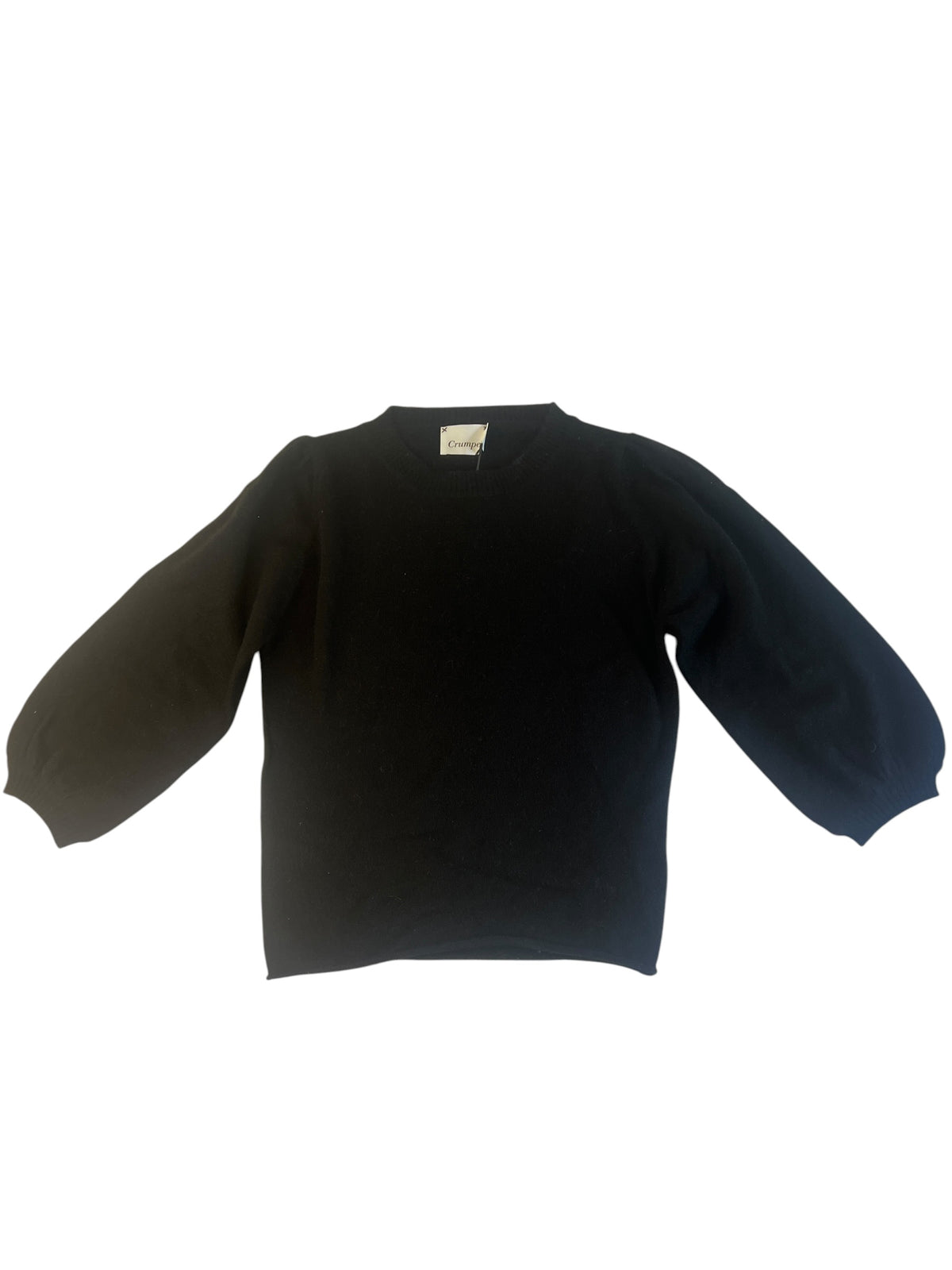 100% Cashmere Black Puff Sleeve Sweater - Small