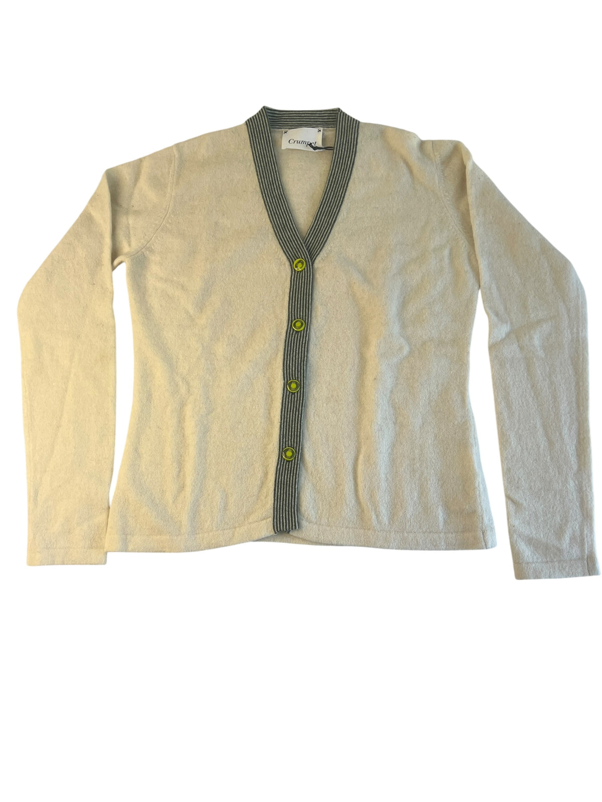 100% Cashmere Cream Cardigan With Trim - Small