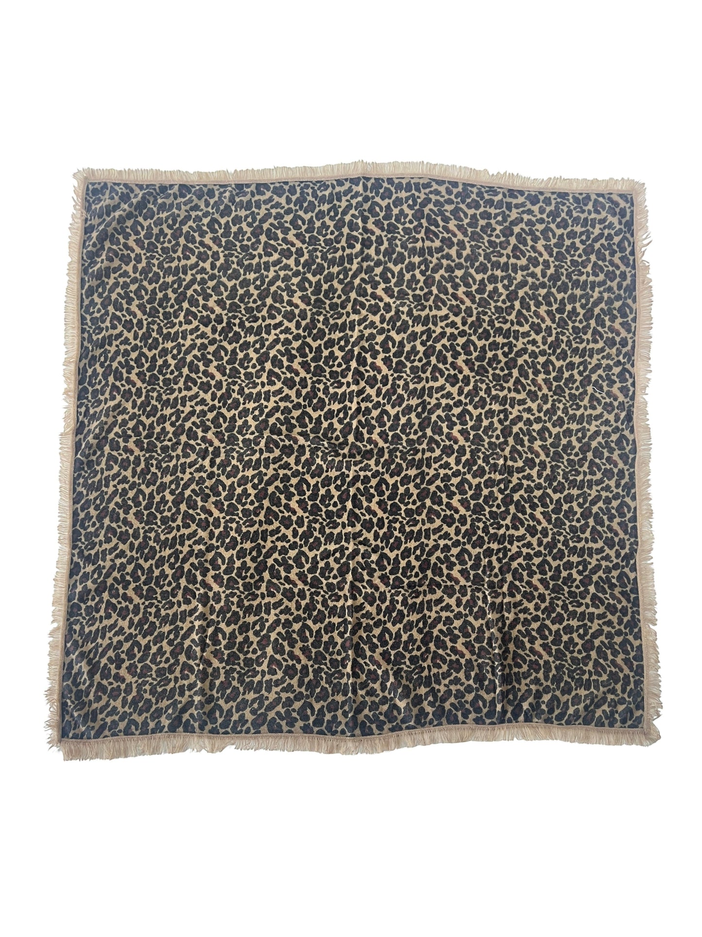 CRUMPET natural leopard print 100% cashmere square scarf with fringed edges.
