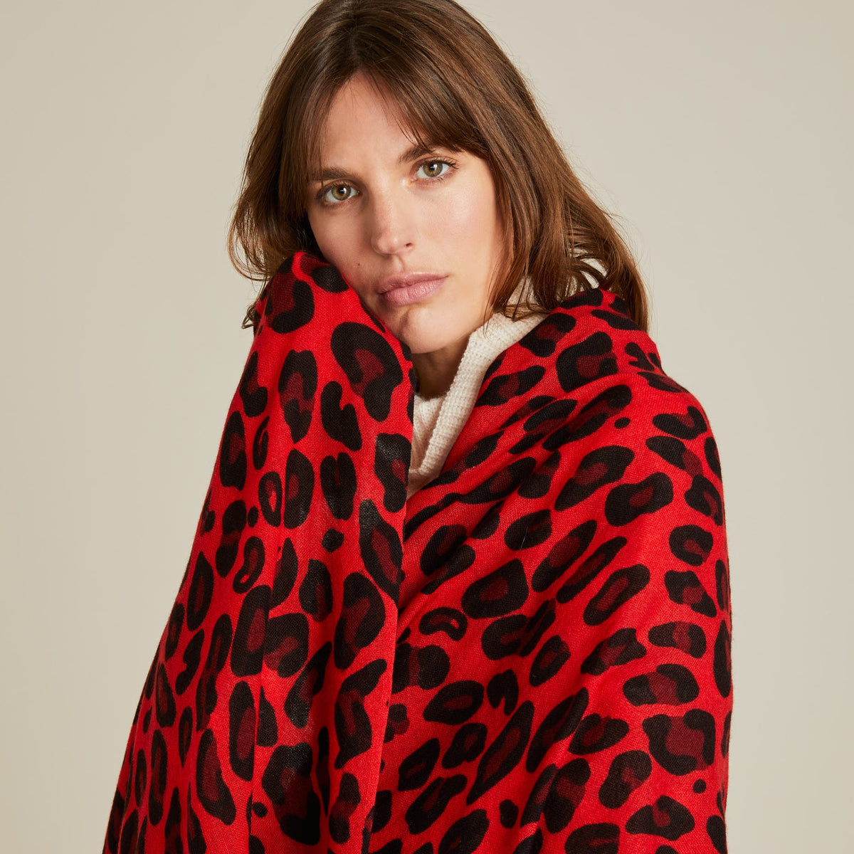 100% Cashmere Red Monster Leopard Wrap