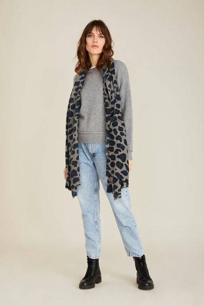 100% Cashmere Charcoal Monster Leopard Scarf