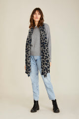 100% Cashmere Charcoal Monster Leopard Scarf