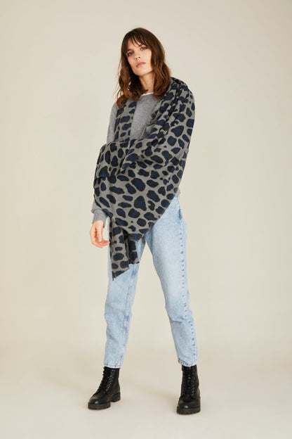 100% Cashmere Charcoal Monster Leopard Scarf