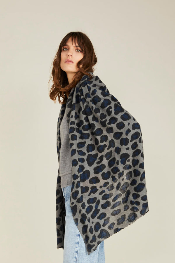 100% Cashmere Charcoal Monster Leopard Scarf