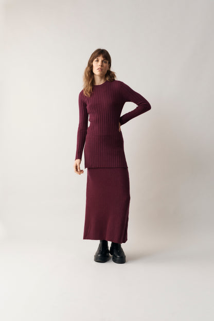 100% Cashmere Plum Ribbed Tunic- Medium