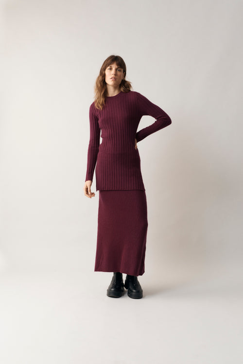 100% Cashmere Plum Ribbed Tunic- Medium