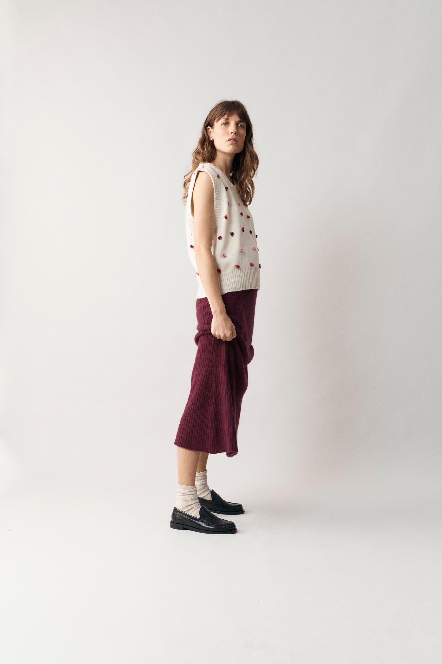 100% Cashmere Bobble Vest - Medium