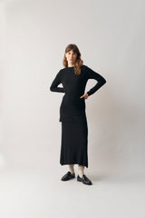 100% Cashmere Black Ribbed Tunic - Small