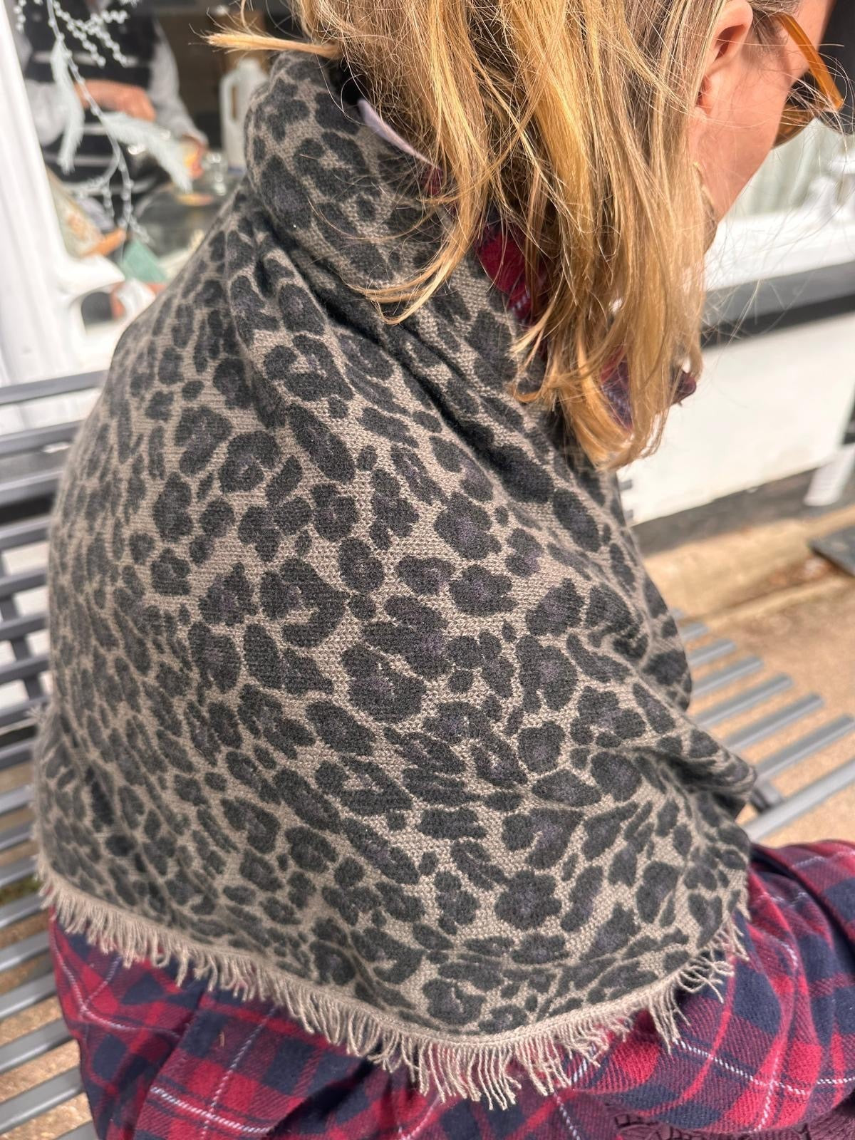 100% Cashmere Soft Charcoal Leopard Square Scarf