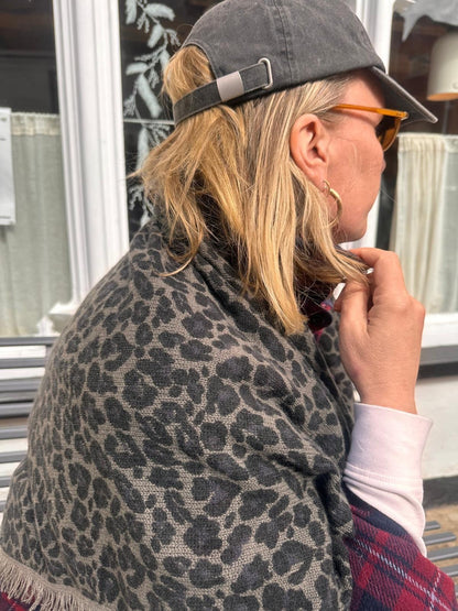 100% Cashmere Soft Charcoal Leopard Square Scarf