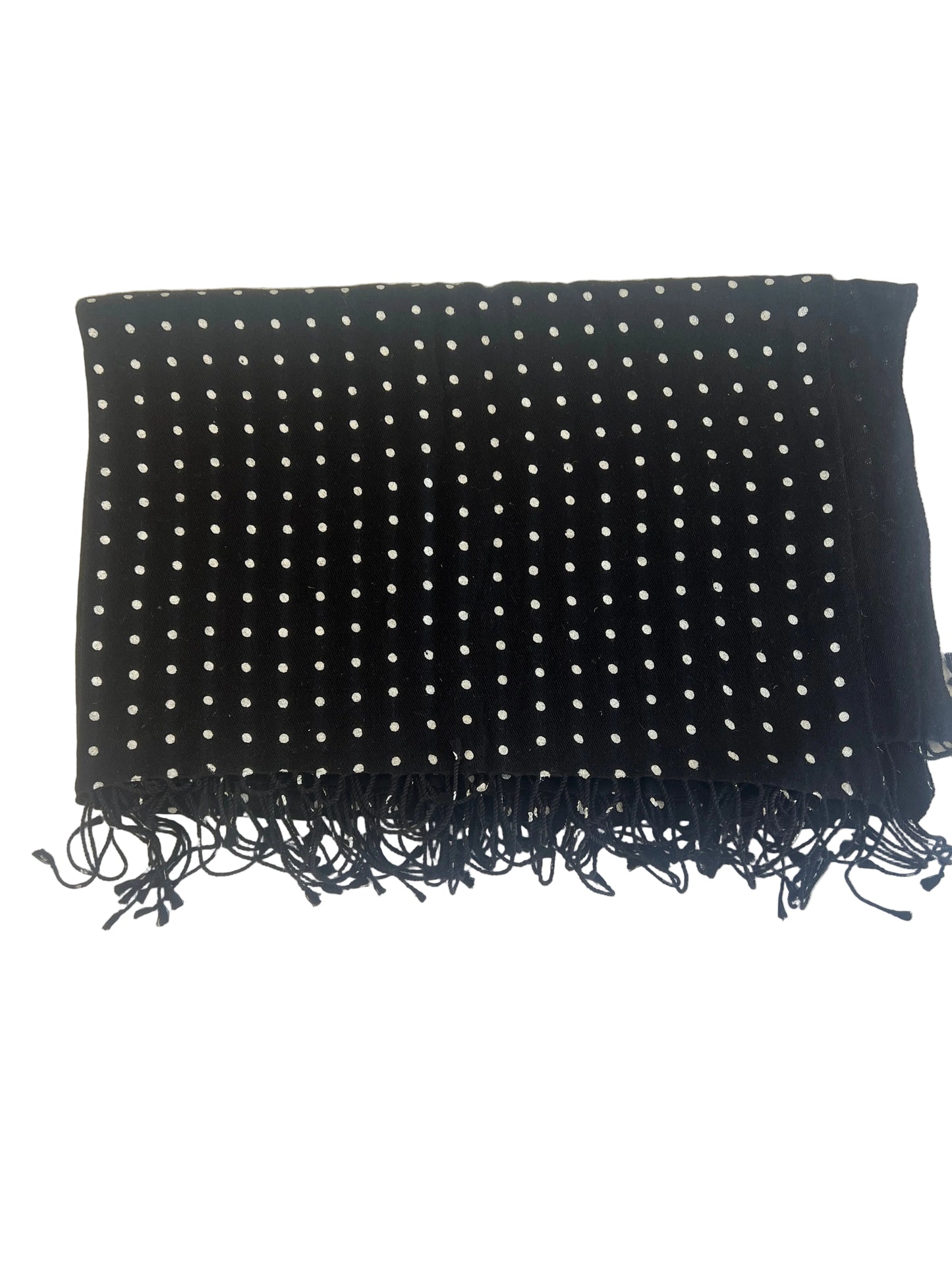 Black Pashmina With Silver Metallic Polka Dots