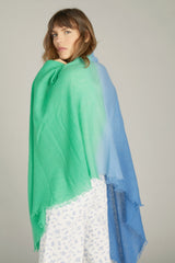 100% Cashmere Blue/Green Dip Dye Shawl