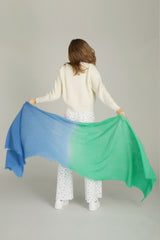 100% Cashmere Blue/Green Dip Dye Shawl