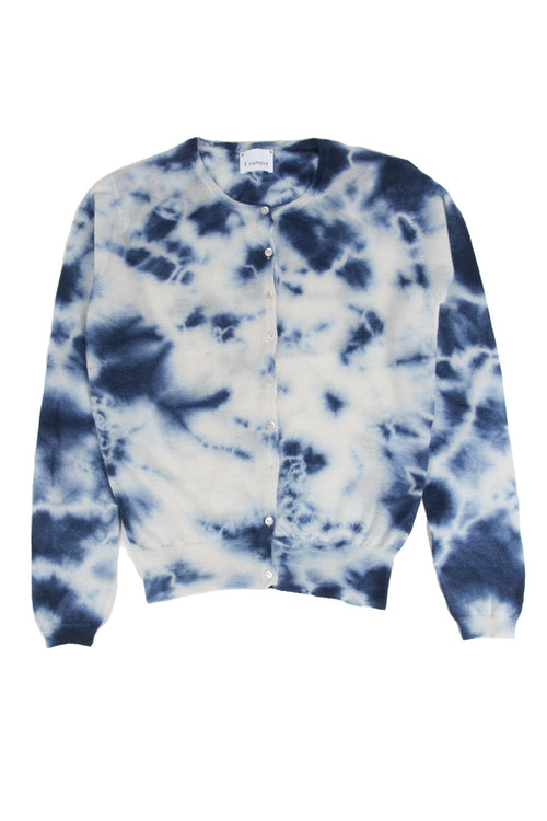 100%Cashmere Navy/White Tie Dye Cardigan - SMALL