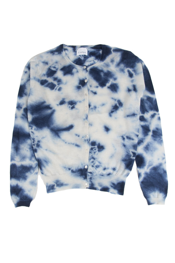 100%Cashmere Navy/White Tie Dye Cardigan - SMALL