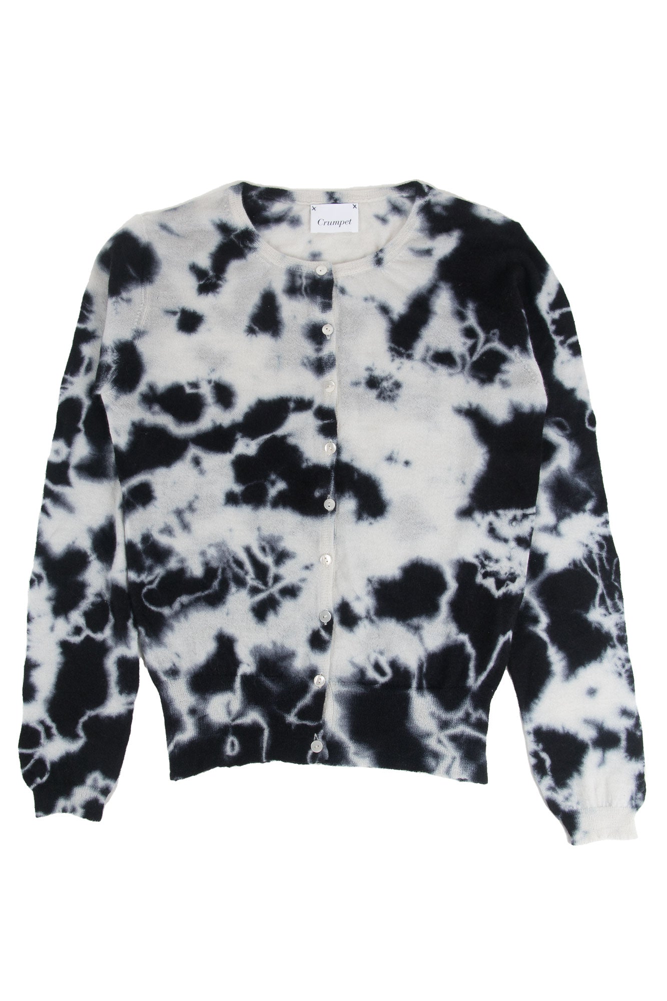 1005 Cashmere Black/White Tie Dye Cardigan - SMALL