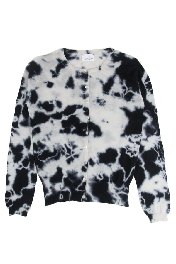 1005 Cashmere Black/White Tie Dye Cardigan - SMALL