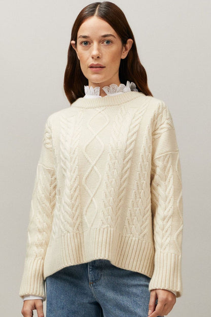 100% Cashmere Cable Sweater Cream- Small