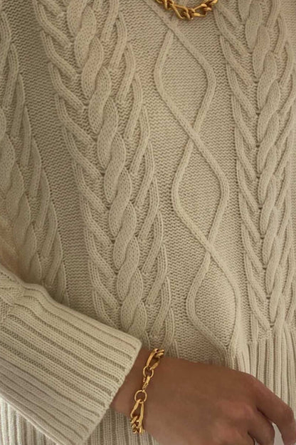 100% Cashmere Cable Sweater Cream- Small