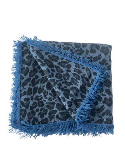 100% Cashmere Soft Blue Leopard Square Scarf