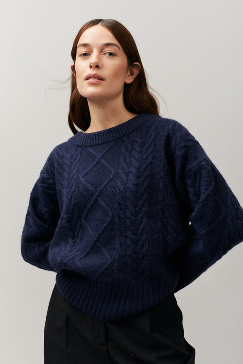 100% Cashmere Cable Sweater Navy - Medium