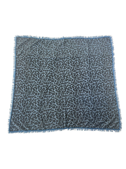 100% Cashmere Soft Blue Leopard Square Scarf