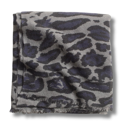100% Cashmere Charcoal Monster Leopard Wrap