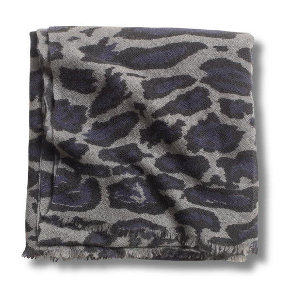 100% Cashmere Charcoal Monster Leopard Scarf