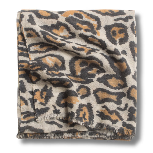 100% Cashmere Beige Monster Leopard Scarf