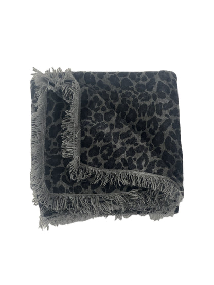 100% Cashmere Soft Charcoal Leopard Square Scarf