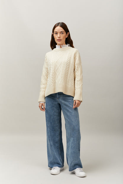 100% Cashmere Cable Sweater Cream- Small