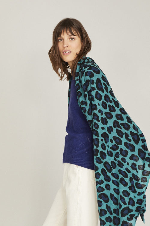 100% Cashmere Emerald Monster Leopard Wrap