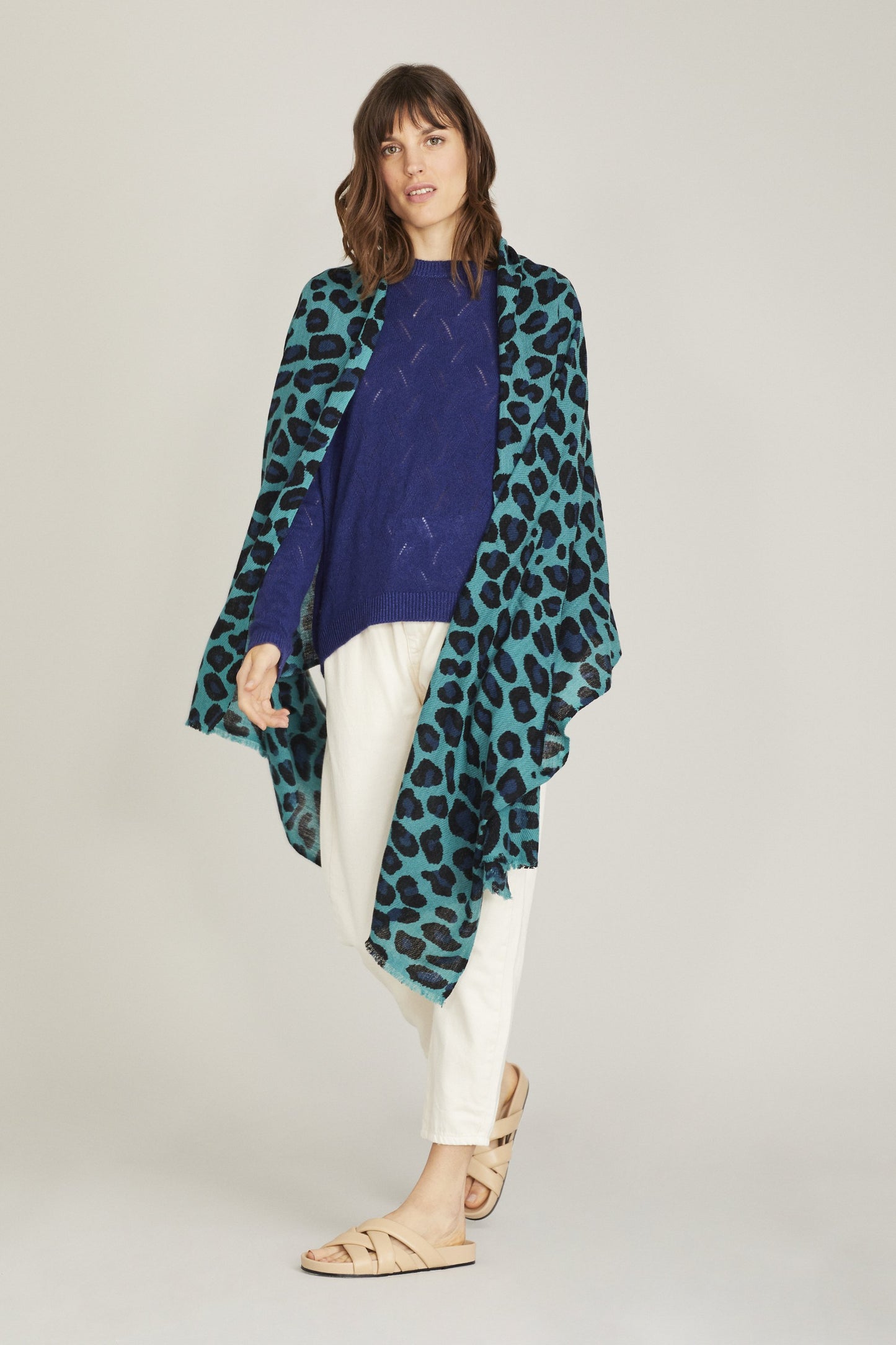 100% Cashmere Emerald Monster Leopard Wrap
