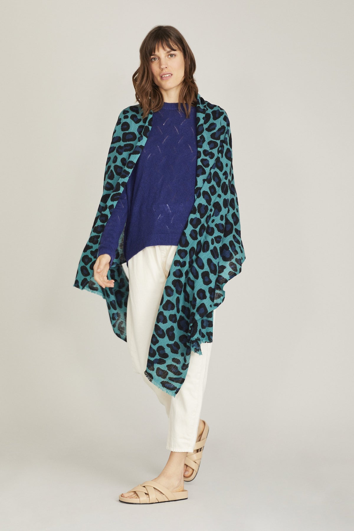 100% Cashmere Emerald Monster Leopard Wrap