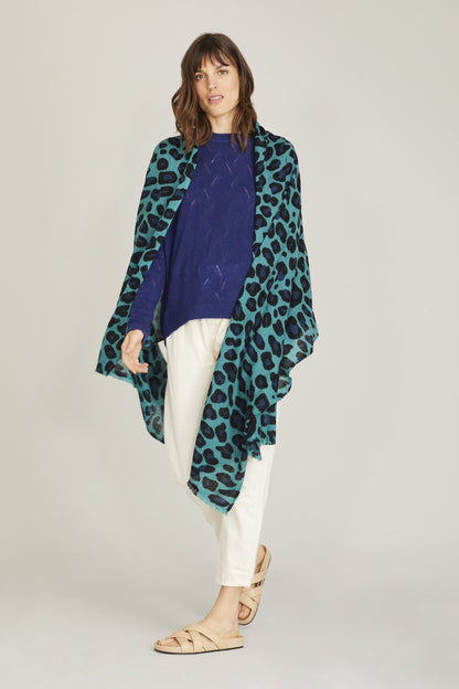 100% Cashmere Emerald Monster Leopard Wrap