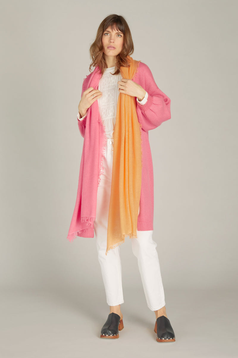 3333-08 Felt Scarf Ombre Pink/Orange 70 x 200 100 Percent Cashmere S22-1-PAT accessory