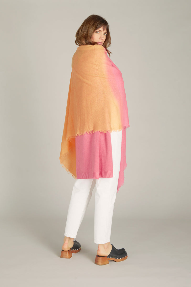 3333-08 Felt Scarf Ombre Pink/Orange 70 x 200 100 Percent Cashmere S22-1-PAT accessory