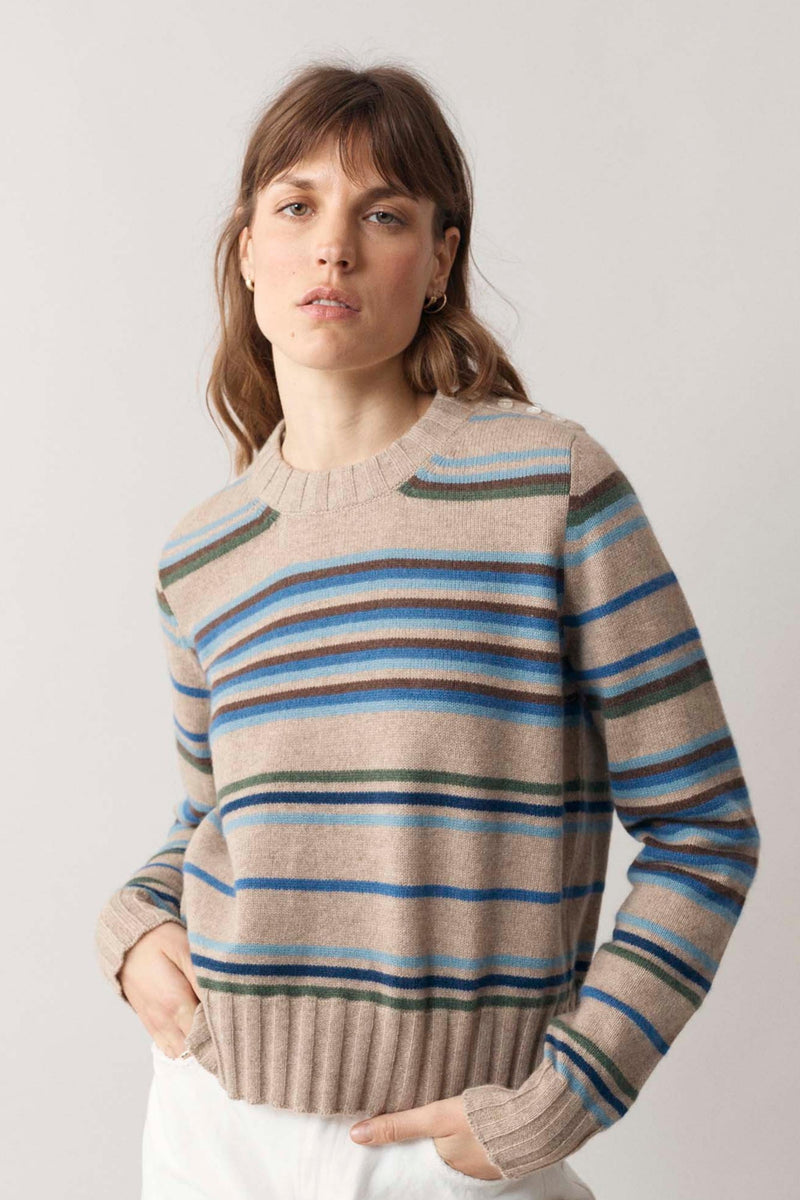 Multi Stripe Bonnie Blue 100 Percent Cashmere S22-3_KPA garment
