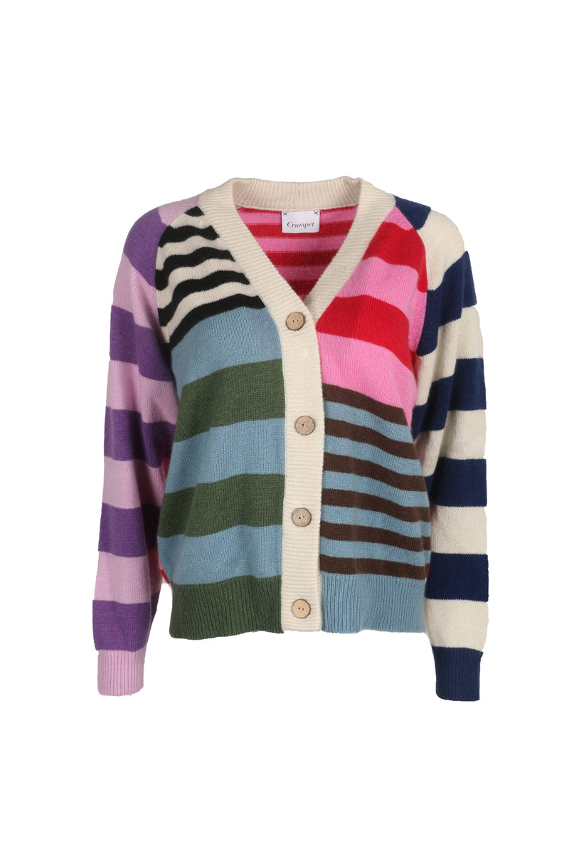 Front of our multi-coloured cashmere v neck cardigan